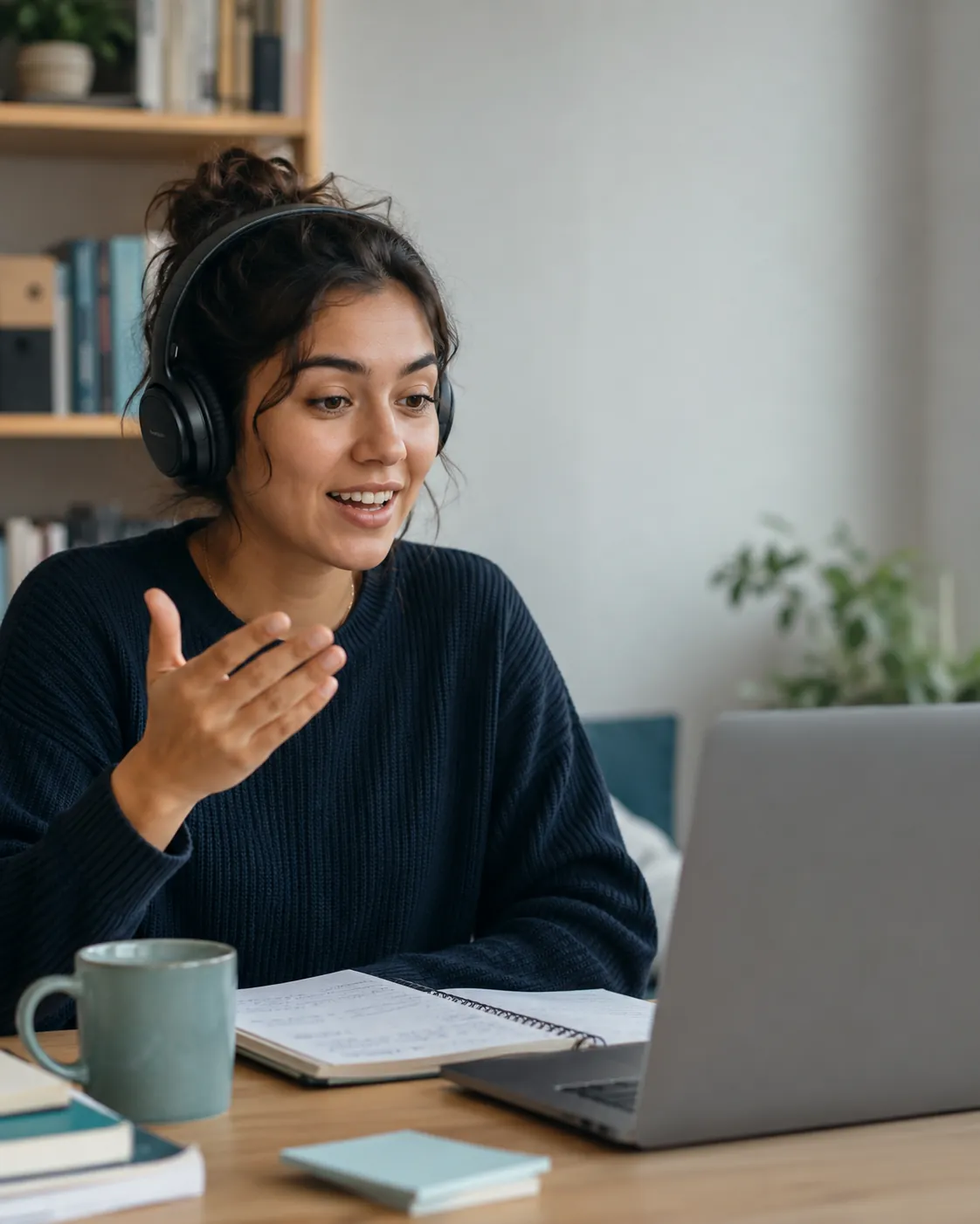 Student practising English in a live online lesson